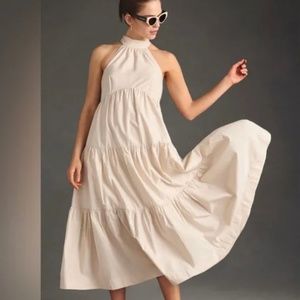 Anthropologie Maeve Tiered Halter Midi Dress Size OP in Cream